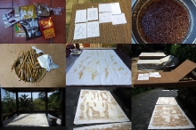 Art materials and some stages of the creative process.